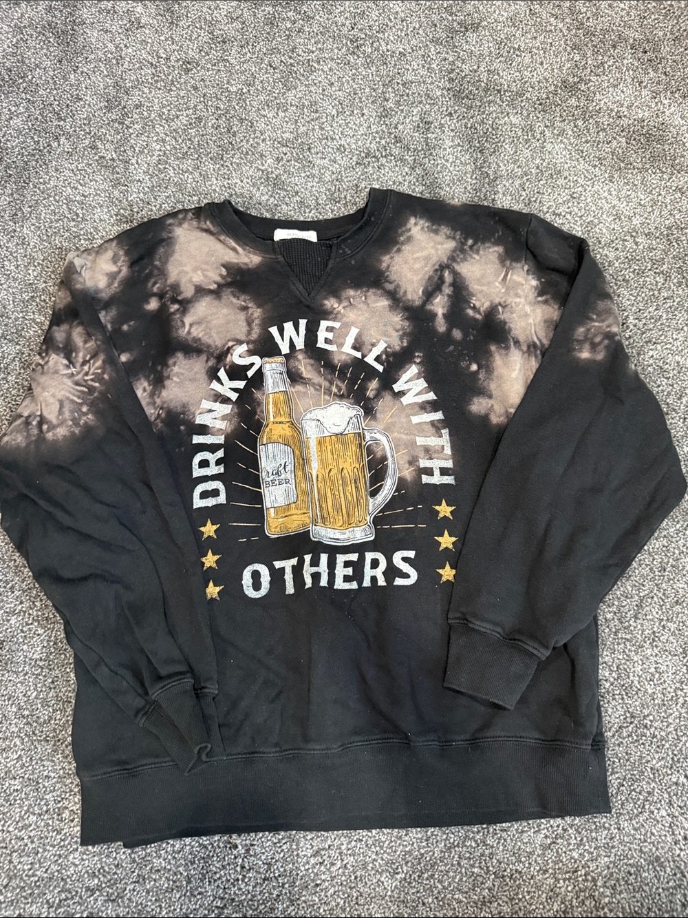 Black Tie-Dye Crewneck Sweater with Beer Graphic - Women's